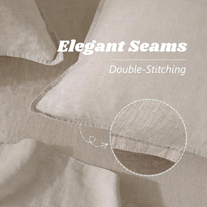 Linen Pillow Cases 100% French Natural Linen Pillowcase Set of 2-Stone Washed Moisture-Absorbing Linen Pillow Shams Queen(Standard) Size(20''x30''),Natural Linen