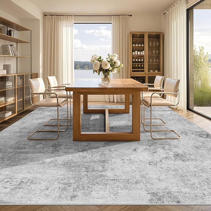 Tortania Area Rug Living Room Rugs - 5x8 Washable Large Soft Neutral Boho Moroccan Bohemian Farmhouse Rug Indoor Floor Carpet for Bedroom Under Dining Table Home Office Decor - Ivory Grey