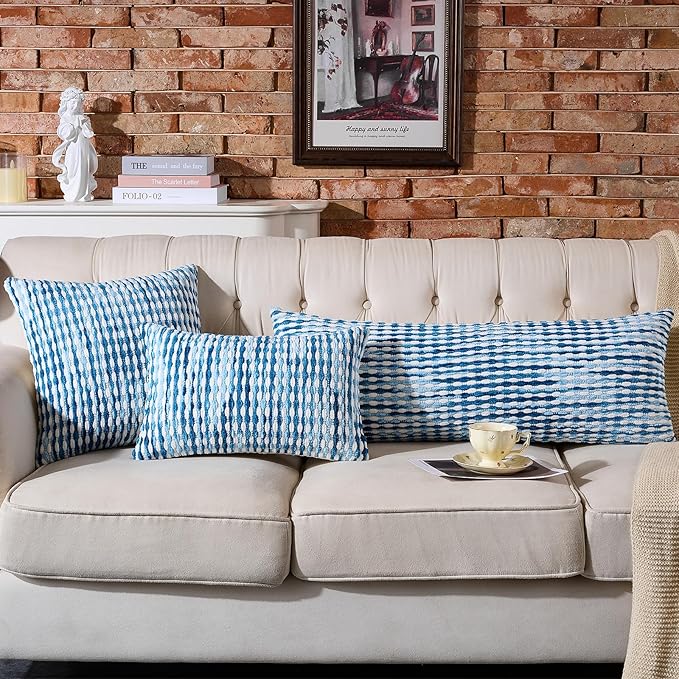 AmHoo Set of 2 Boho Chenille Pillow Cover Decorative Tufted Pillowcase for Couch Bed Sofa Bedroom Living Room Modern 12 x 20-Inch Sky Blue