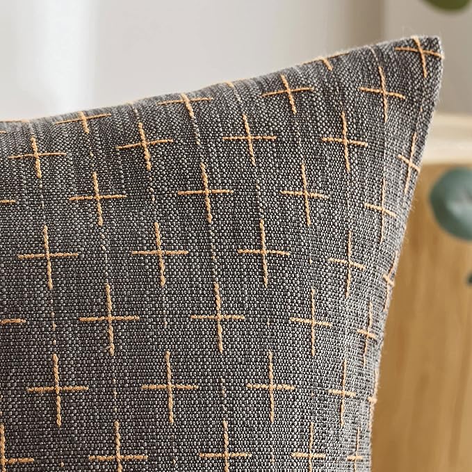 MIULEE Pack of 2 Decorative Burlap Linen Euro Sham Throw Pillow Covers Modern Farmhouse Vintage Pillowcase Rustic Woven Textured Cushion Cover for Sofa Couch Bed 26x26 Inch Dark Grey