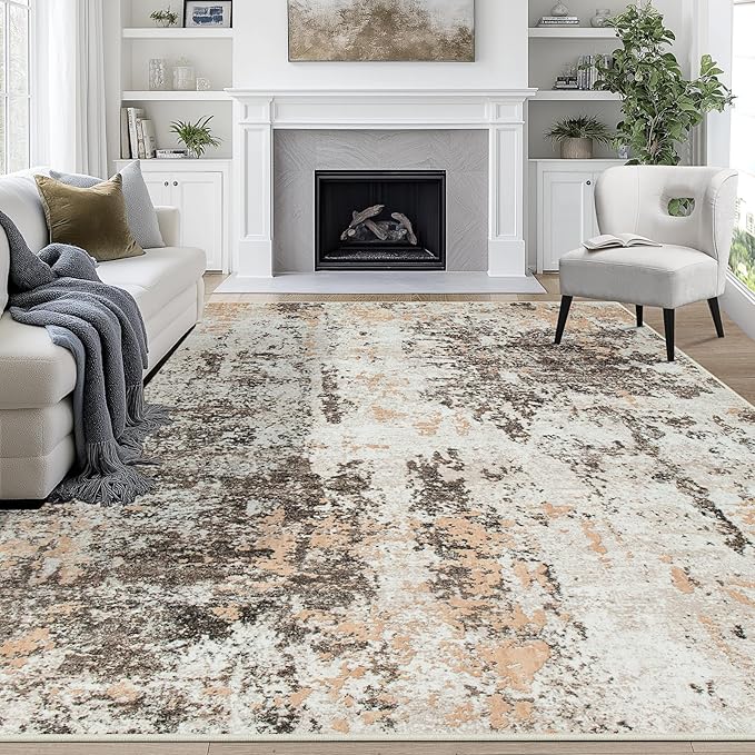 8x10 Area Rugs for Living Room Rug Washable: Abstract Large Rug for Dining Room Bedroom Carpet Non Slip 8 by 10 Indoor Modern Nursery Home Office Brown Beige