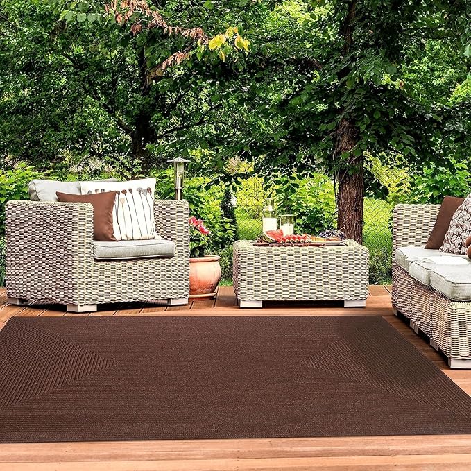 Superior Indoor Outdoor Area Rug, Handwoven Reversible Braided Home Decor for Living Room, Kitchen, Dining Room Floors, Patio, Front Porch, Deck, Modern, Boho, Farmhouse Style, 8' x 10', Cocoa