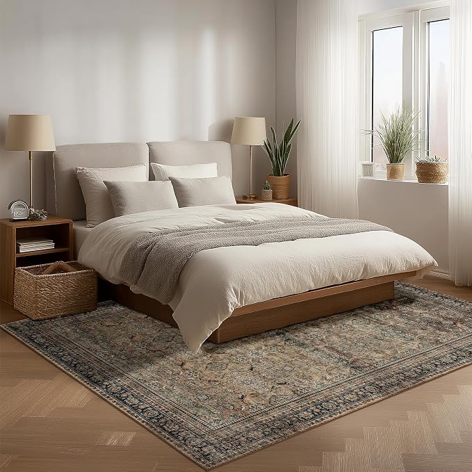 Ruaruarug Washable Area Rug 4x6 for Living Room Bedroom, Ultra Soft Non Slip Stain & Fade Resistant, Pet & Kids Friendly, Suitable for High Traffic Areas Easy to Clean for Kitchen, Vintage Brown