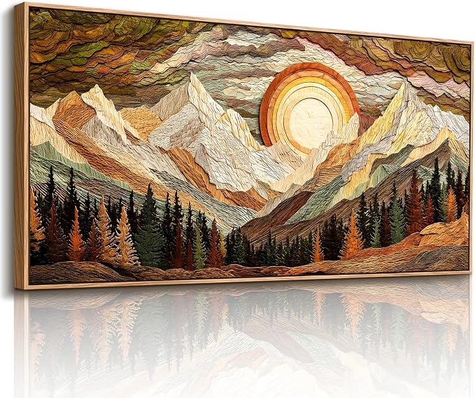 imjiayu Mountain Wall Art, Large Framed Wall Art, Boho Art Wall Decor, Abstract Nature Paintings Prints, Landscape Canvas Pictures for Living Room Bedroom Office Kitchen 20"x40"