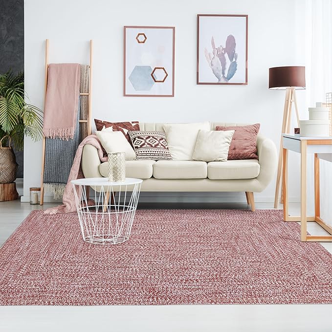 Superior Large Indoor/Outdoor Area Rug, Multi-Tone Reversible Braided Floor Decor for Patio, Front Porch, Entryway, Living Room, Office, Nursery, Artistic Home, 6' x 9', Brick-White