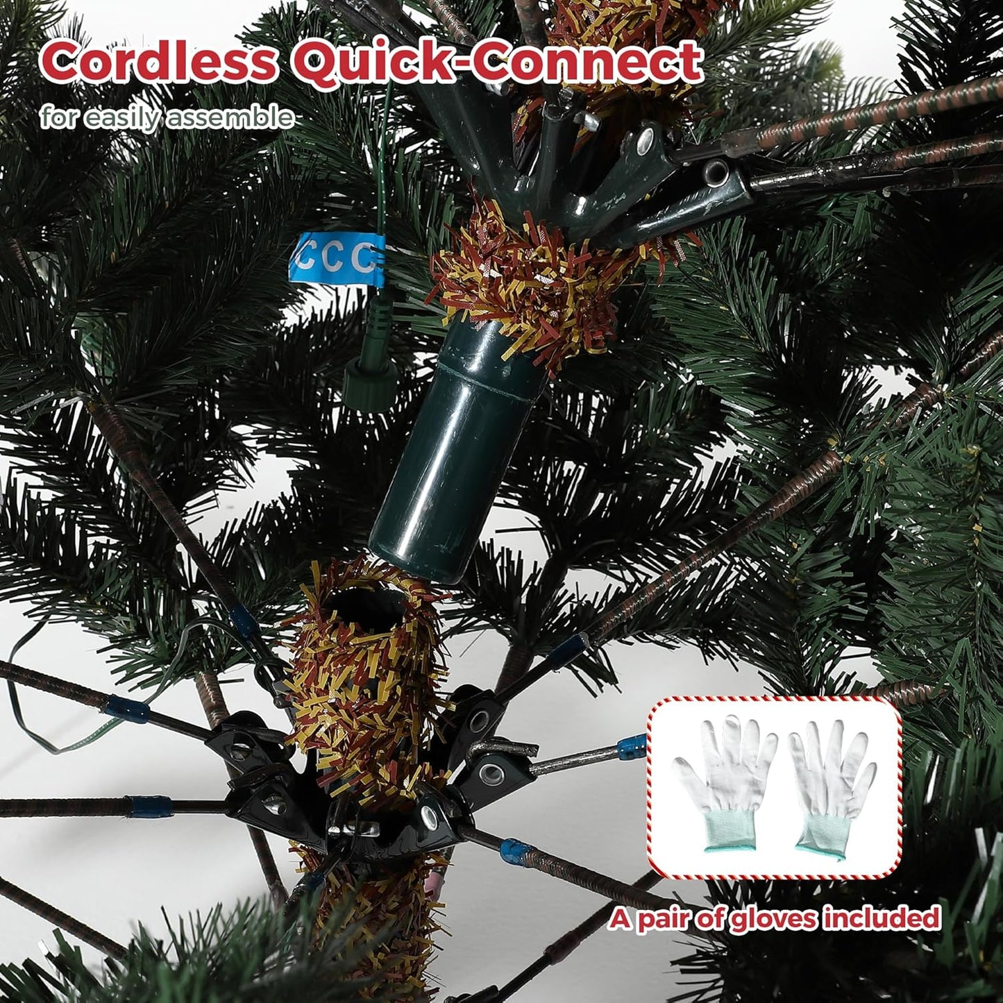 GarveeHome 6.5 FT Artificial Pre-lit Christmas Tree, Green PVC&PE Full Christmas Tree with 350 Warm White Lights for Home, Office, and Xmas Party Décor, Includes Stand