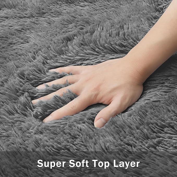 8x10 Area Rug for Living Room:Ultra Soft Fluffy Shag Dark Grey Rugs,Large Fuzzy Plush Indoor Non Slip Carpet Washable Rug for Bedroom Kids Nursery Office Dorm Modern Decor(Dark Grey 8'x10')