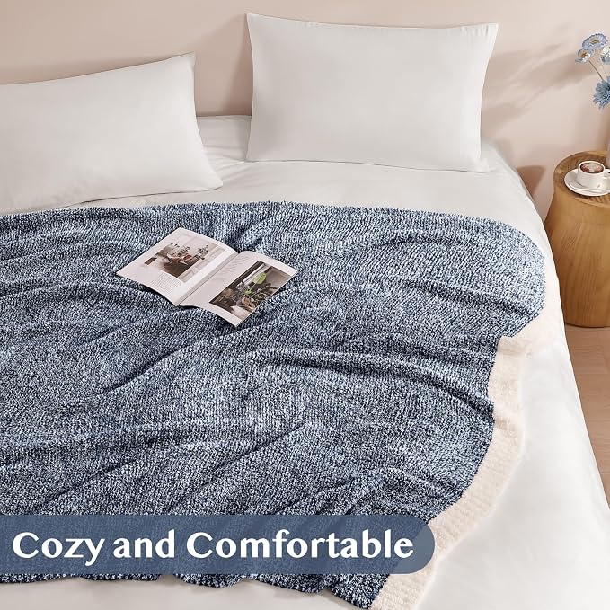 WRENSONGE Soft Throw Blanket for Couch-Cozy Reversible Knitted Blankets | Lightweight Warm Fluffy Decor for Women, Mom, Her & Girls, Sofa, Chair, Bed, 50x60in, Cationic Dyeing Navy Blue