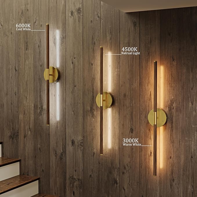 Battery Operated Wall Sconce Set of 2-8000mAh, Rechargeable, Dimmable, 3000K-6000K, Remote, Touch Control, Timer, 350° Rotate, LED Wall Lamps for Living Room, Bedroom, 32 Inch, Walnut Gold