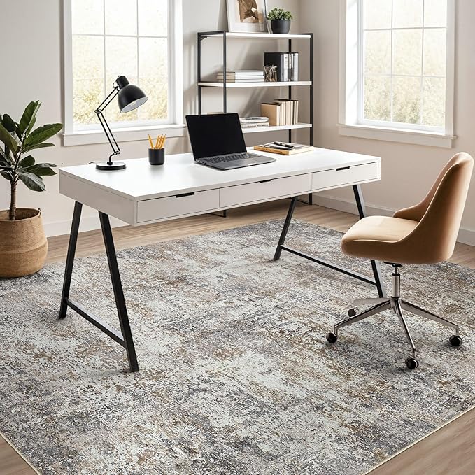 DMOYEST Area Rug Living Room Rugs - 6x9 Washable Large Soft Indoor Neutral Modern Abstract Low Pile Rug Carpet for Bedroom Dining Room Farmhouse Home Office - Brown/Grey/Black