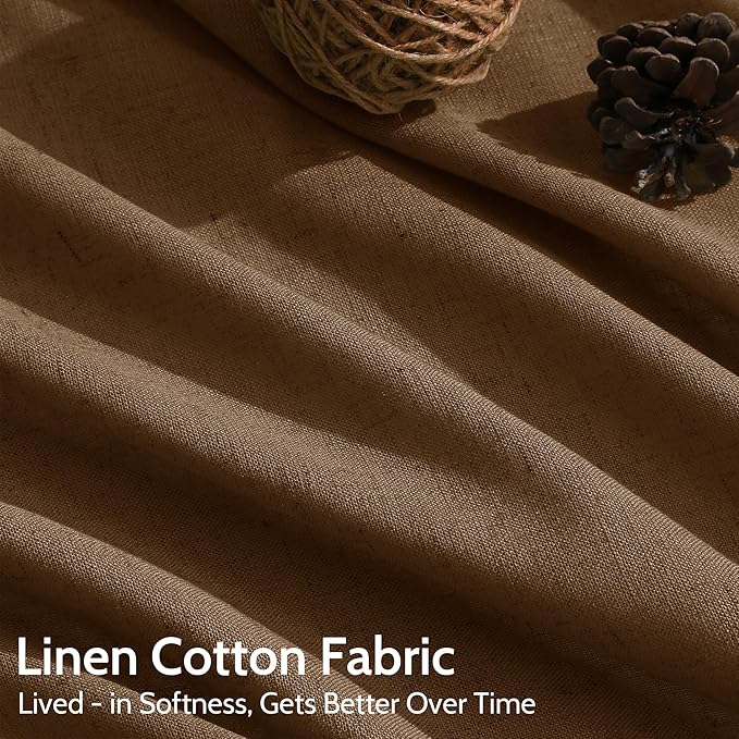 Tobacco Brown Linen Curtains 108 Inches for Living Room Bedroom Extra Long Back Tab Curtain Vintage Rustic Farmhouse Light Filtering Sheer Drapes Floor to Ceiling Curtain 52x108,2 Panels