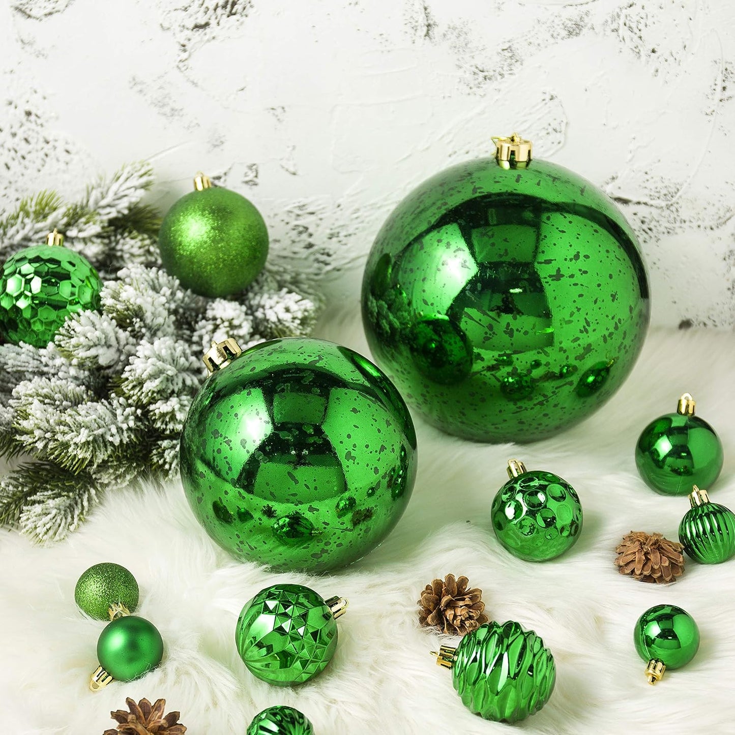 XmasExp Large Christmas Ball Ornaments,4pcs Green Giant Shatterproof Plastic Hanging Mercury Xmas Ball Decorations Christmas Tree Ornaments (Green, 4")