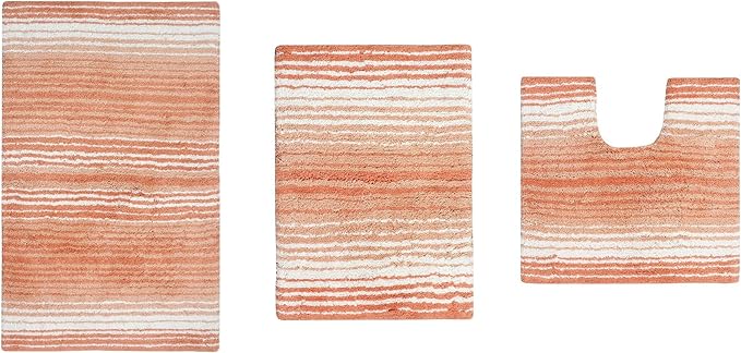 Home Weavers 100% Cotton Natural Gradiation Rug Collection | Washable, Non-Slip, Coral 3-Piece Indoor Set with Contour, Bath & Kitchen Mat / Rug
