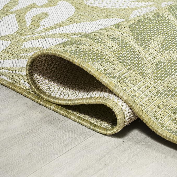 JONATHAN Y Floral Textured Weave Indoor Outdoor Area Rug 3X5 Green/Cream, Zinnia Modern for Backyard, Patio, Porch, Easy-Cleaning, High Traffic, Pet-Friendly, Non-Shedding (SMB110H-3)