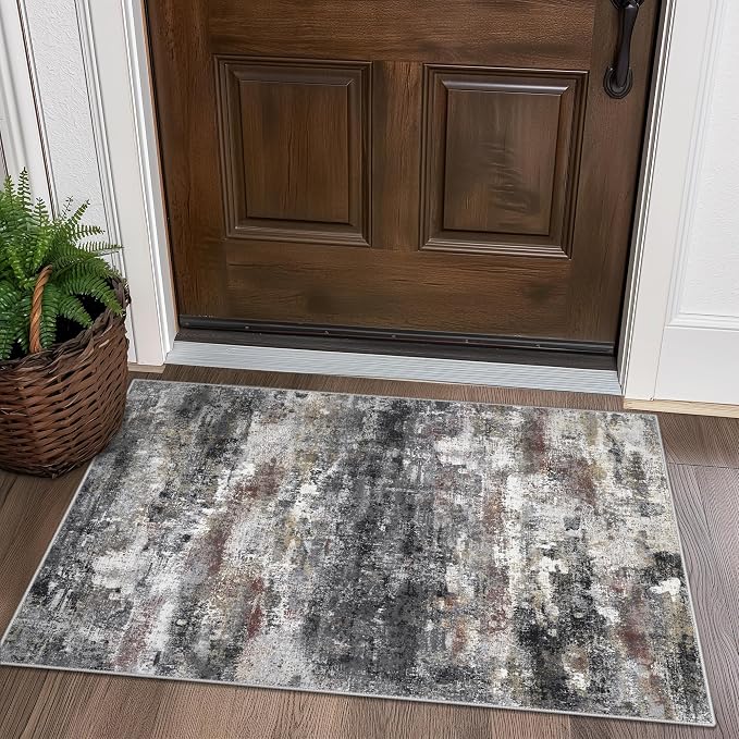 BEIMO 2x3 Rugs for Entryway Entrance Kitchen Bathroom, Machine Washable Modern Abstract Soft Area Rug Door Mat, Indoor Floor Carpet with Non Slip Rubber Backing, Dark Gray