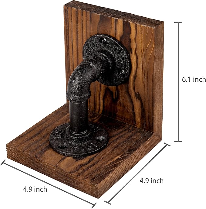 MyGift Book Ends, Decorative Bookends, Heavy Duty Book Holders for Shelves, Rustic Wood with Realistic Industrial Pipe Design,Unique Ideas for Father's Day, Christmas