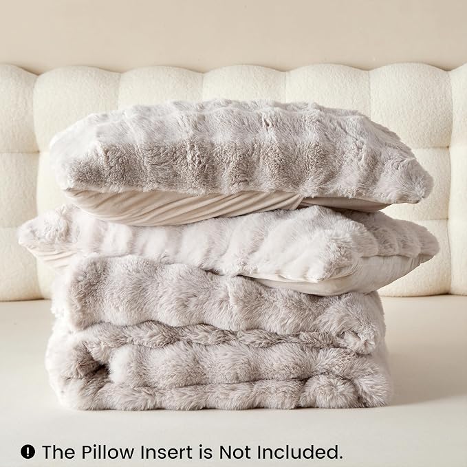 Simple&Opulence Fluffy Faux Fur Comforter Set, Plush Fuzzy Minky Bedding Set, 3 Pieces Warm Soft Comforter Bedding Set for Winter - 1 Shaggy Comforter with 2 Pillow Shams(Queen, Oatmeal)
