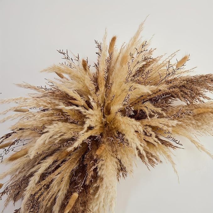 DIY Natural Dried Flower Wall Hanging, Pampas Grass Decor,35-Inch Boho Pampas Grass, Pink Bunny Tails, Palm Leaves, Wedding Arch Decor- Need to Assemble