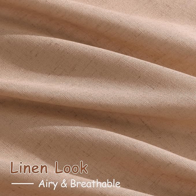 Nanspring Peach Linen Curtains 102 Inches Long Rod Pocket Back Tab Drapes 2 Panels Set for Girl Kids Bedroom Light Filtering Semi Sheer Peach Curtain 102 Length for Patio Door Bedroom 52x102