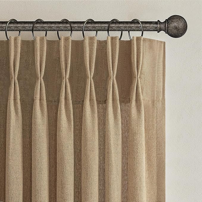 Pleated Linen Rust Brown Curtains 84 Inches Long 2 Panels Set for Bedroom, Memory Trained Pinch Pleat Light Filtering Semi Sheer Window Drapes Living Room Rustic Curtain 84 Inch Length with Back Tab