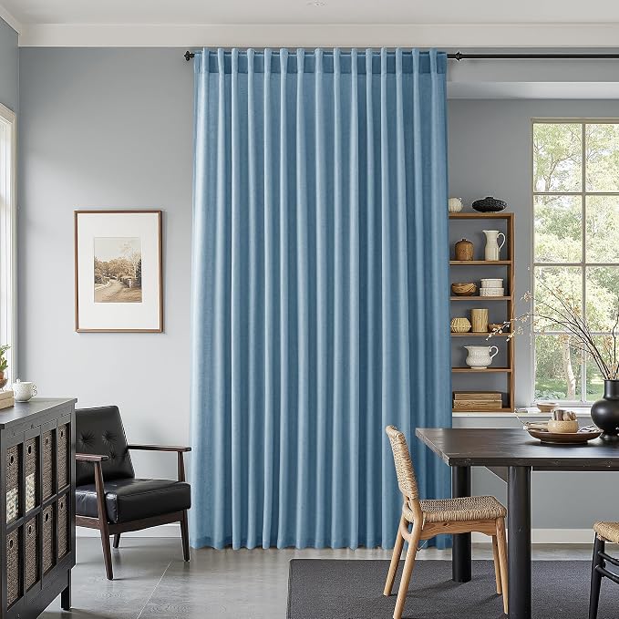 Nanspring Blue Linen Curtains Extra Long 120 Inches Long for Living Room 2 Panel Set Back Tab Light Filtering Boho Farmhouse Semi Sheer Curtain Drapes for Dining Room Large Window 10 FT Tall 50x120