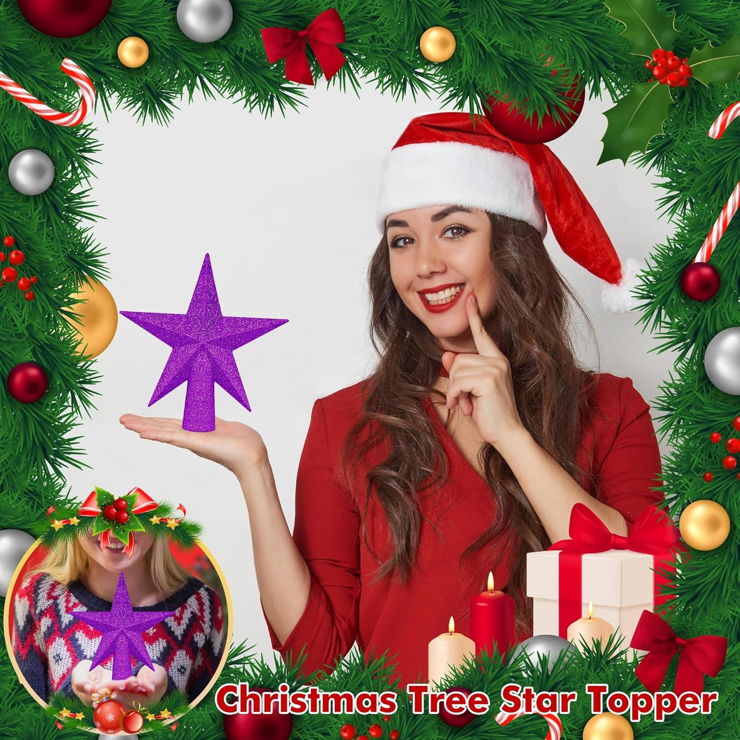 Christmas Tree Ornament, 6" Purple Star Christmas Tree Topper Decorations, Xmas Glitter 3D Bethlehem Star Tree Ornament, Waterproof Holiday Christmas Tree Topper Accessories for Home Outdoor