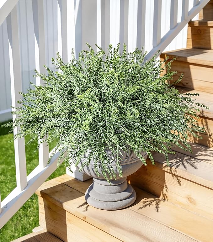 Artificial Faux Outdoor Plants for Spring Summer Decoration, 10 Bundles Fake Plastic Grass UV Resistant Look Real Fake Plants for Planter Outside Front Door Porch Patio Balcony Garden Indoor Yard Urn