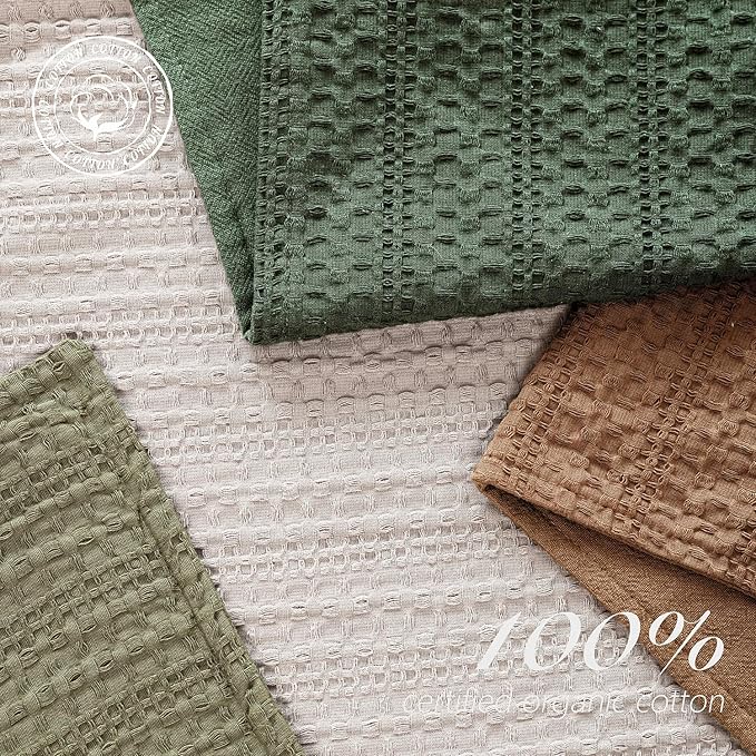 Foindtower Set of 2 Decorative Cotton Waffle Weave Throw Pillow Covers Euro Shams Cushion Covers Accent European Pillowcase for Bed Couch Sofa Bedroom Living Room Home Decor 22×22 Inch Dark Green