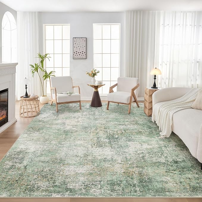 DMOYEST Area Rug Living Room Rugs - 9x12 Abstract Large Soft Indoor Washable Rug Neutral Modern Low Pile Carpet for Bedroom Dining Room Farmhouse Home Office - Green Grey