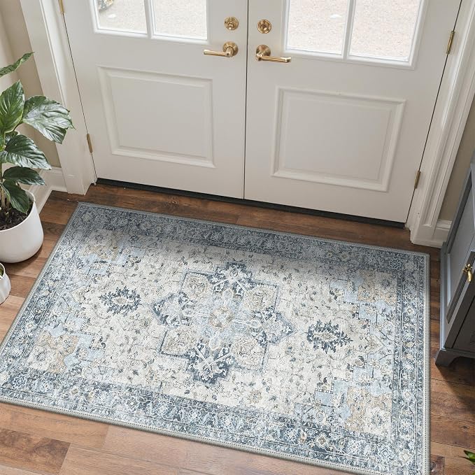 GENIMO Outdoor & Indoor Area Rug 2'x 3', Waterproof, Non-Shedding, Easy Cleaning, Boho Mat for Patio, Living Room, Balcony, Dining Room, RV, Deck, Bedroom, Camping, Outside Carpet,Blue