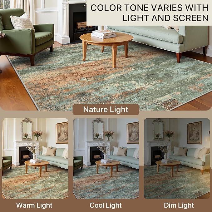 BEIMO Area Rugs 8x10 for Living Room Bedroom, Modern Abstract Machine Washable Rug, Large Soft Low Pile Floor Carpet with Non Slip Backing for Dining Room, Sage Green