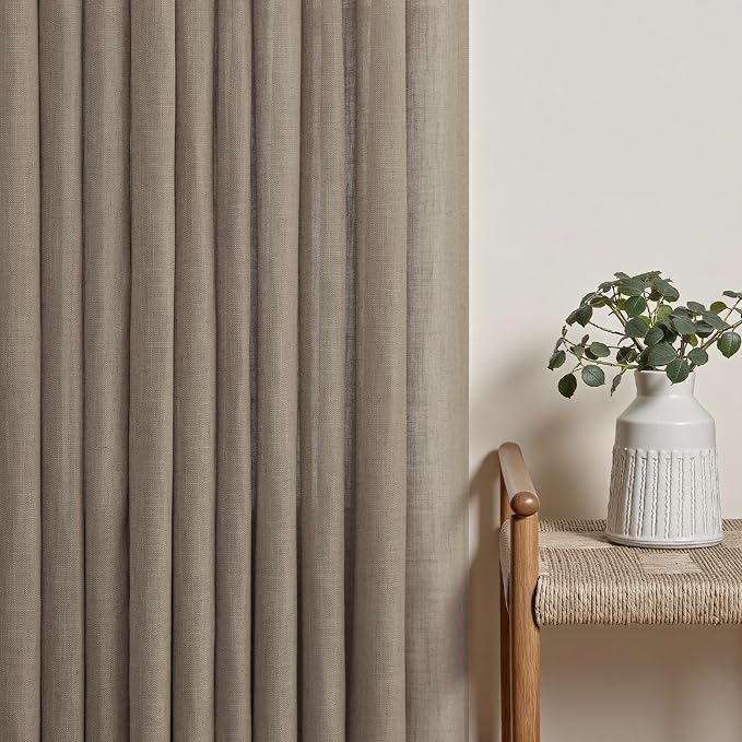 Dark Taupe Curtains 63 Inch Length for Boys Bedroom 2 Panels Back Tab Pinch Pleated Linen Semi Sheer Jute Barley Burlap Colored Light Brown Curtain for Dining Room Nursery Office Home Decor 40x63 Long