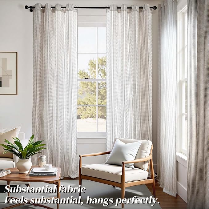 DriftAway 3D Chenille Striped Curtains 90 Inches Long Tweed Linen Textured Light Filtering Woven Embroidered Luxury Soft Drapes for Living Room Bedroom Grommet Privacy 2 Panels W52 x L90 Coffee