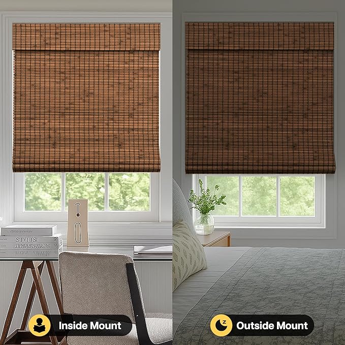 LazBlinds Cordless Blackout Bamboo Roman Shades, 20x64, Penang Teak | Room Darkening Blinds for Interior Windows, Thermal Insulated Roll Up Bamboo Blinds for Home & Patio