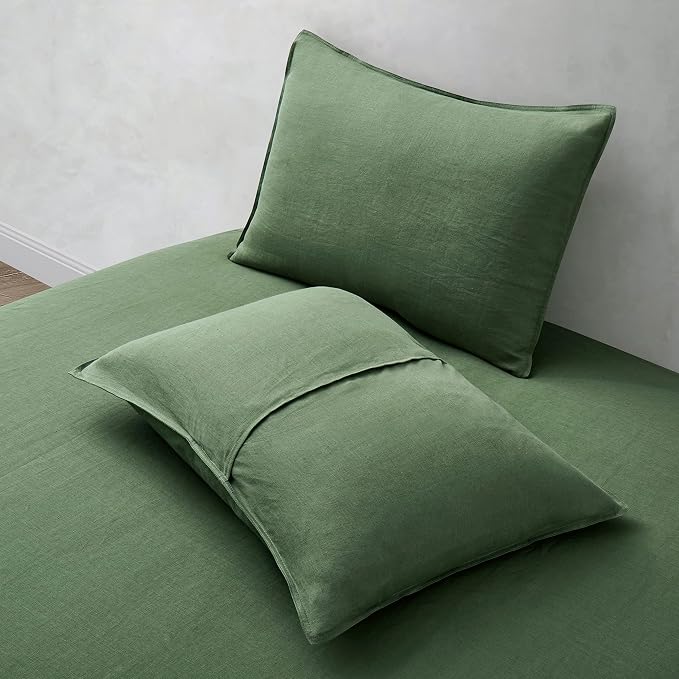 ATLINIA Linen Pillow Cases King Sham - 20 x 36 Inch Bed Pillow Protector Cover Set of 2 Bedding Cooling Neutral Pillowcase Shams Green