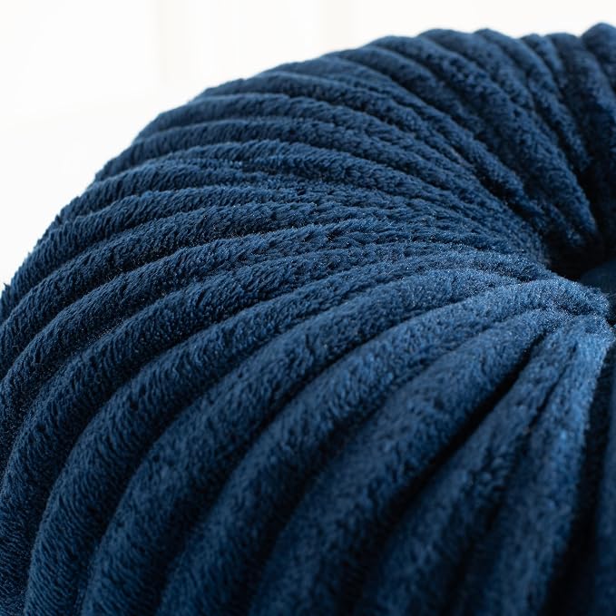 HIG Decorative Round Throw Pillows for Bed Couch -Set of 2 Handcraft Ruched Pumpkin Pillow, Soft and Durable Flannel Floor Pillow for Home Decor, Bed Living Room and Sofa (Navy,14.5"x14.5")
