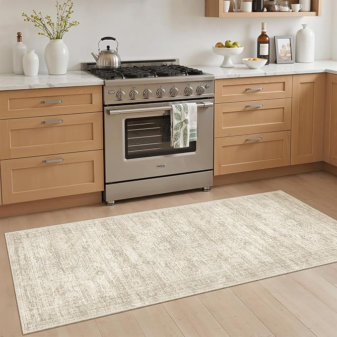 Soalmost Runner Rug 2x5 Washable Non-Slip Kitchen Runner Rugs for Bathroom Laundry Room Beige Vintage Floor Carpet Runners for Hallway Entryway