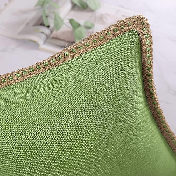 Phantoscope Pack of 2 Farmhouse Decorative Throw Decorative Pillow Cover Burlap Linen Pillow Covers Trimmed Tailored Edges Green, Plain, 12 x 20 inches, 30 x 50 cm