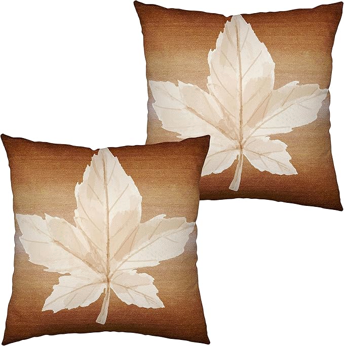 Thanksgiving Fall Decor Pillow Covers Maple Leaf Pillow Cover 24x24 Autumn Decorations Cushion Covers Brown Cotton Linen Pillow Cases for Patio Furniture Couch Outdoor Set of 2