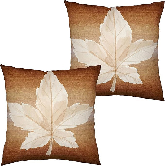 2 Pack Thanksgiving Autumn Pillow Covers 20x20 Maple Leaves Pillow Covers Fall Throw Pillow Case for Couch Living Room Home Decor Brown Cotton Linen Farmhouse Throw Pillow Covers