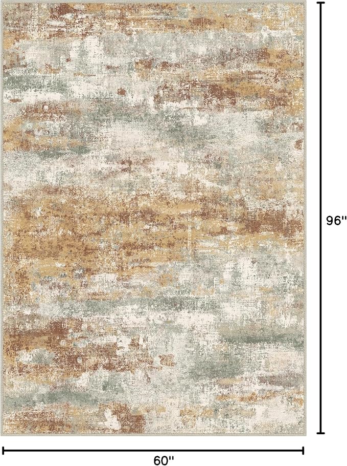 BEIMO Area Rugs 5x8 for Living Room Bedroom, Modern Abstract Machine Washable Rug, Large Soft Low Pile Floor Carpet with Non Slip Backing for Dining Room, Orange Green