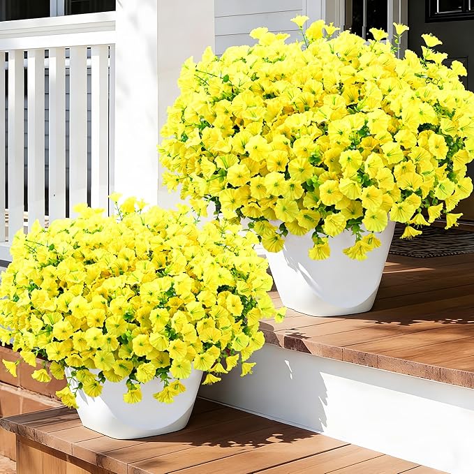 Waipfaru 24 Bundles Artificial Flowers for Outdoors Faux Plants Outdoor, UV Resistant Artificial Plants, Silk Petunias Fake Flowers for Outside Home Decor Planter Porch Decoration, Yellow