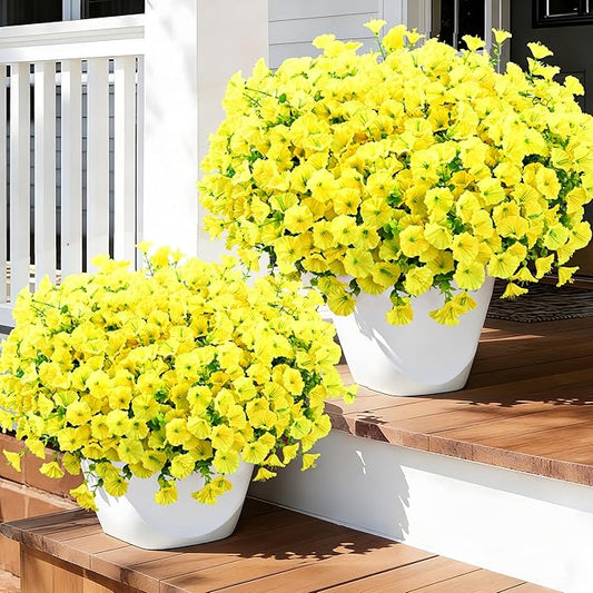 Waipfaru 24 Bundles Artificial Flowers for Outdoors Faux Plants Outdoor, UV Resistant Artificial Plants, Silk Petunias Fake Flowers for Outside Home Decor Planter Porch Decoration, Yellow