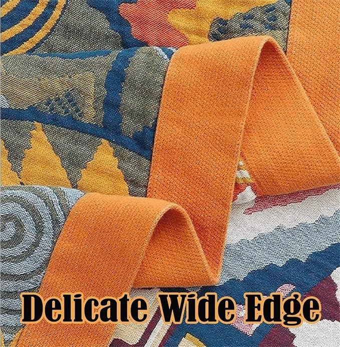 MSGKV Boho Throw Blanket for Couch 50"x60" 100% Cotton Sofa Blanket Summer Breathable Lightweight Blanket Home Decor Muslin All Seasons
