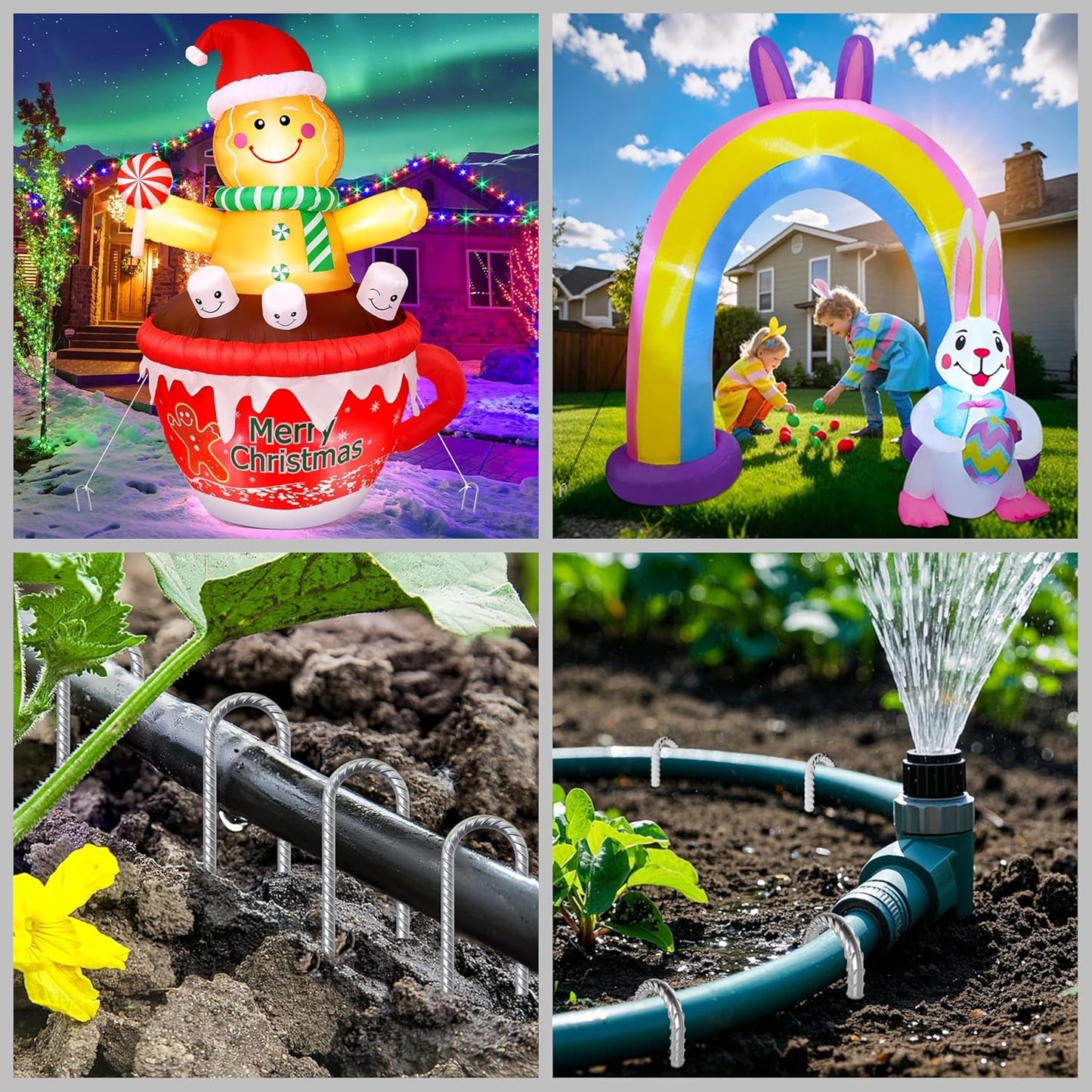 VVOKGO Rebar-Stakes-12-Inch J Hook Galvanized Tent Stakes Heavy Duty, 4-Pack Ground Chain Link Fence Anchors with Chisel Point End for Gazebo Bounce House, Camping Tents, Outdoor Inflatable Decoration