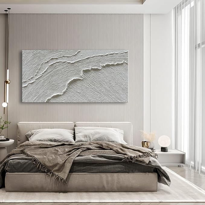 NANKAI Art 30x60 Inches Thick Texture White Abstract Oil Painting Thick Texture Beach Wave Landscape Oil Painting Family Wall Decorative Art Oil Painting