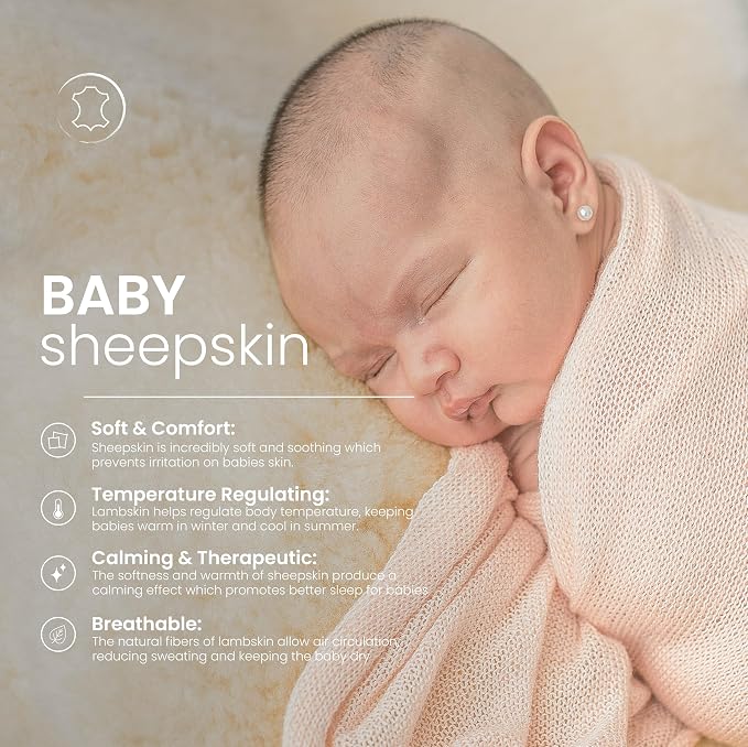 Premium Genuine Baby Sheepskin Rug – 100% Natural Soft Shorn Wool, Therapeutic Comfort for All Seasons, Cozy and Soothing for Nursery and Home – Made in Argentina