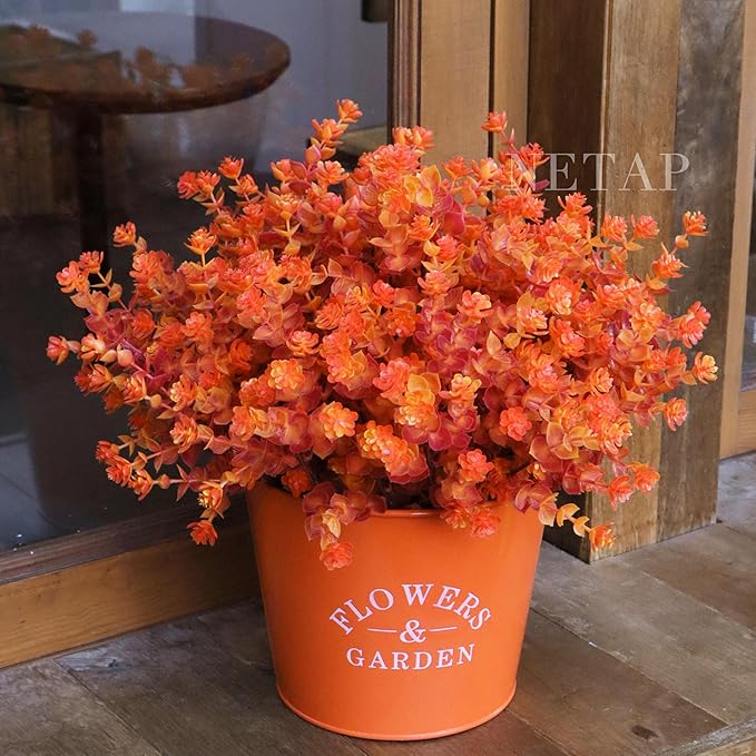 NETAP Outdoor Artificial Flowers UV Resistant, 20 Bundles Fake Realistic Floral Greenery Plants for Outside Porch, Window Boxes, Garden, Yard, Inside Home Table Decor,RedOrange