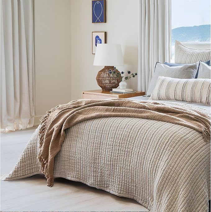 Oasis Driftwood Weave Throw Blanket 55x60, Grey 100% Cotton Decorative Sofa and Bed Blanket, Lightweight All-Season Throw, Handwoven in India, Oeko-TEX Certified Luxury