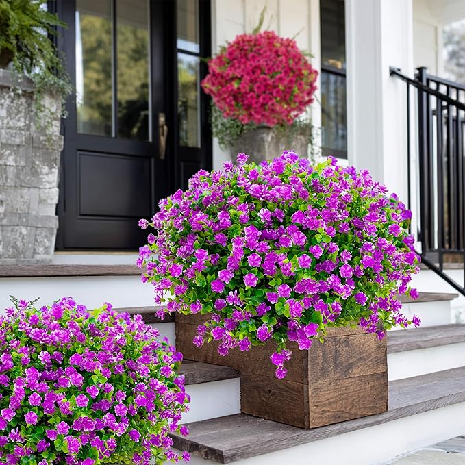 AXYLEX Artificial Flowers Outdoor Fake Plants - 12 Bundles UV Resistant No Fade Faux Plastic Greenery Home Garden Porch Patio Decoration (Mgenta)
